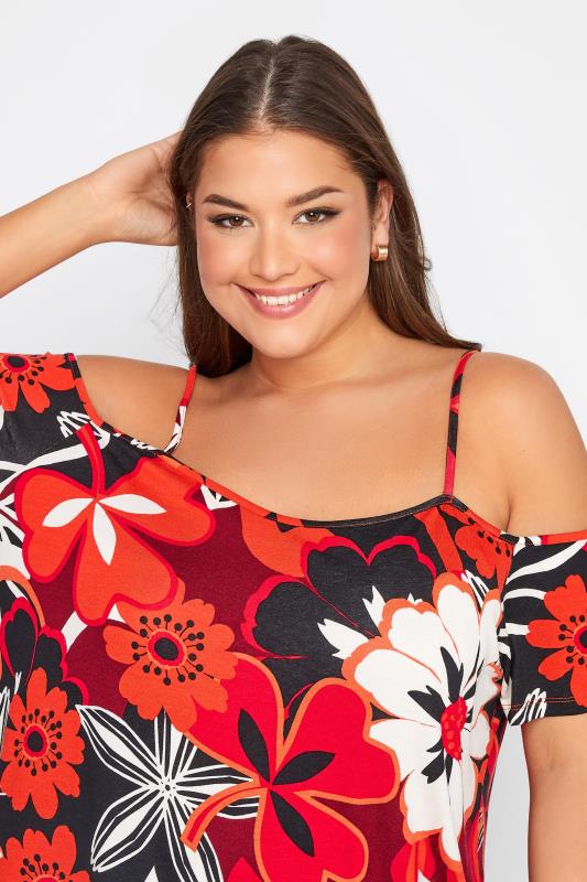Plus Size Red Tropical Print Cold Shoulder Top | Yours Clothing  4