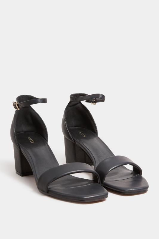 LTS Black Faux Leather Block Heel Sandals In Standard Fit | Long Tall Sally 2