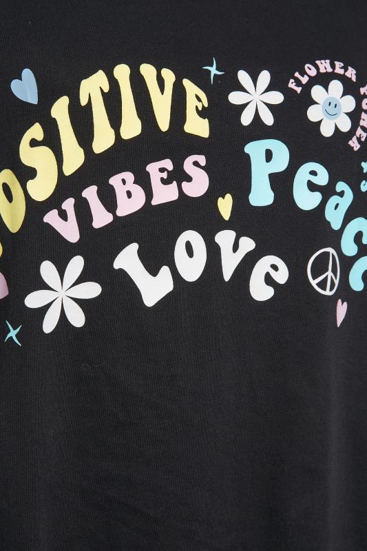 YOURS Plus Size Black 'Positive Vibes' Wide Leg Pyjama Set | Yours Clothing 5