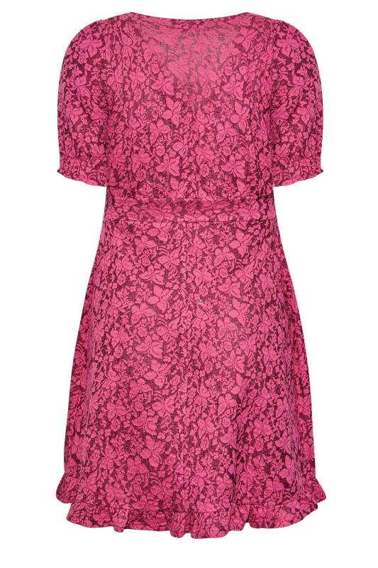 Curve Dark Pink Floral Midi Dress | Yours Clothing  7