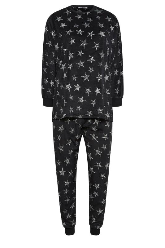YOURS Plus Size Black Animal Print Star Velour Lounge Set | Yours Clothing 5