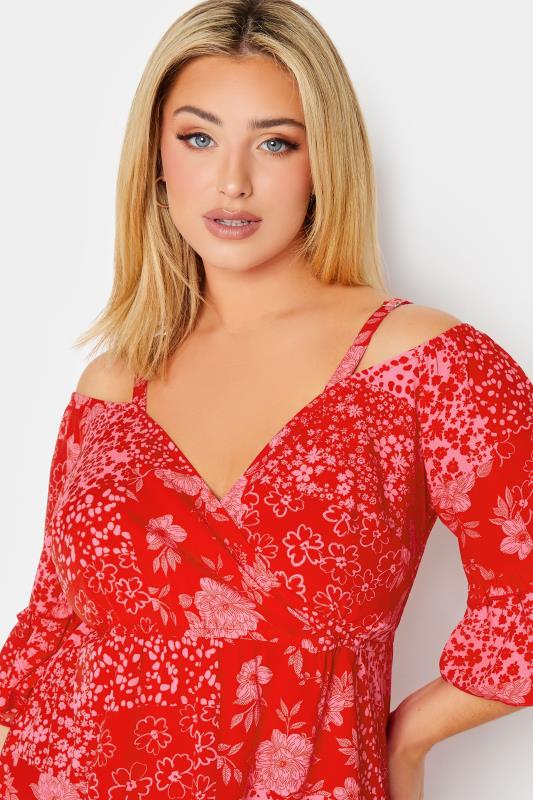 Plus Size Red Mixed Print Cold Shoulder Top | Yours Clothing  5
