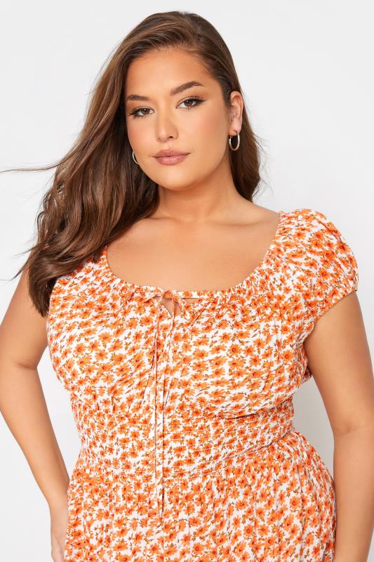 Plus Size Orange Floral Print Bardot Maxi Dress | Yours Clothing  4