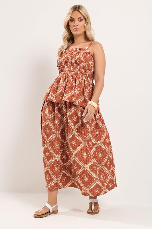 YOURS Plus Size Rust Orange Abstract Skirt 6