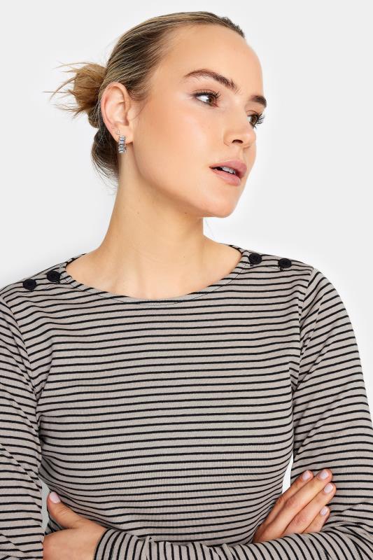 LTS Tall Women's Stone Brown Stripe Print Button T-Shirt | Long Tall Sally  4