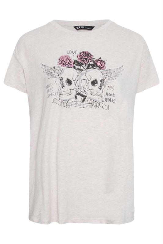 YOURS Plus Size Ivory White Skull Print Diamante Embellished T-Shirt | Yours Clothing 5