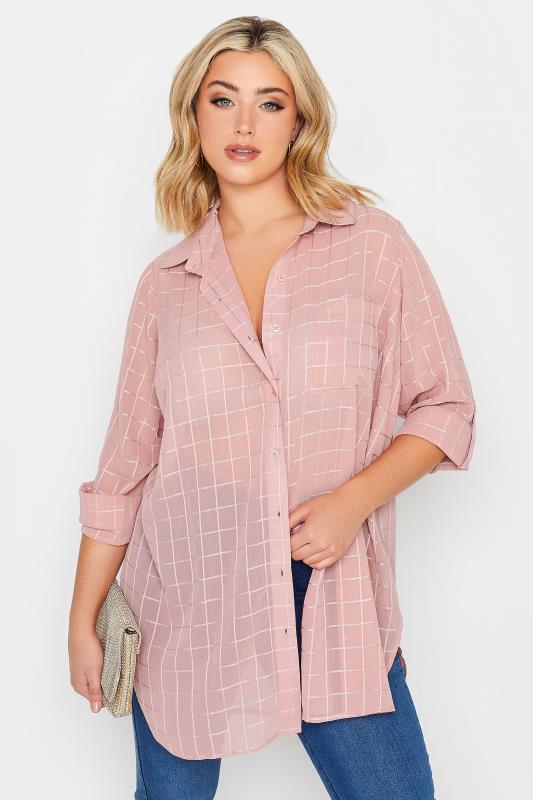 YOURS LONDON Plus Size Pink Check Chiffon Shirt | Yours Clothing 2