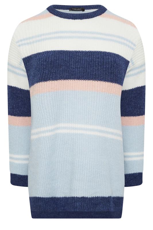 YOURS LUXURY Plus Size Blue Stripe Longline Jumper | Yours Clothing 7