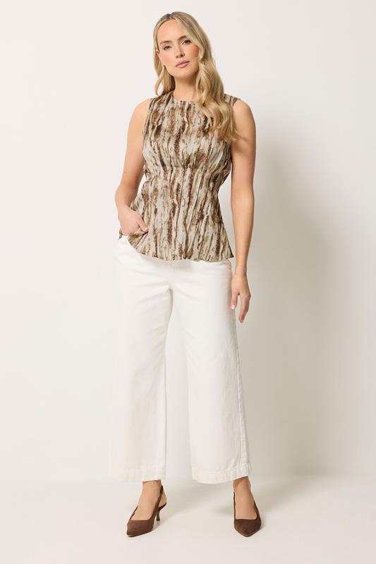 LTS Tall Chocolate Brown Abstract Print Satin Pleated Vest Top | Long Tall Sally  1