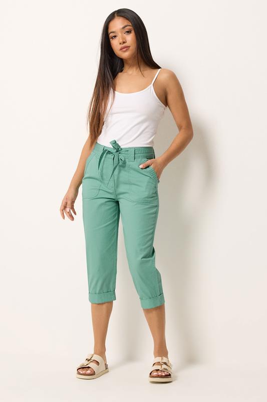 M&Co Green Cool Cotton Poplin Cropped Trousers | M&Co 1