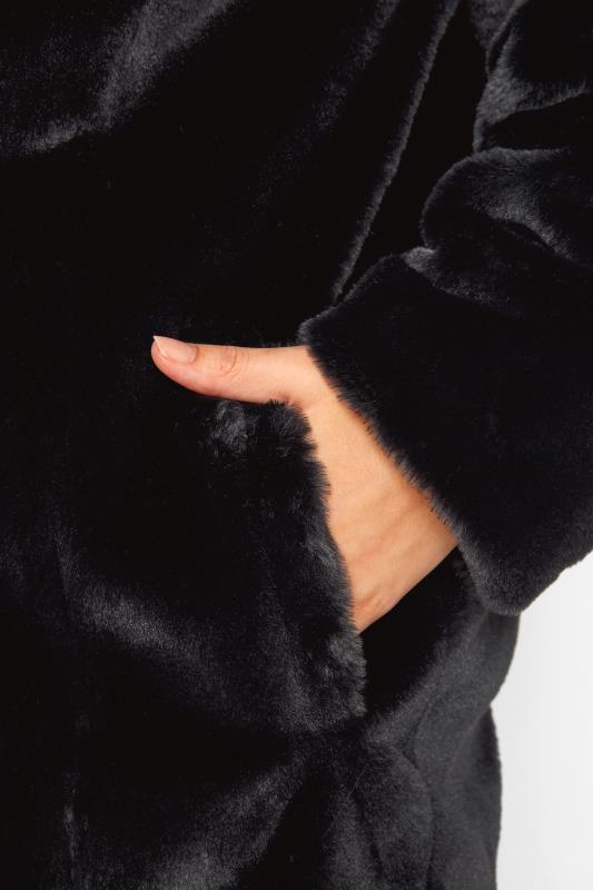 Black Vegan Fur Hooded Coat | Yours Clothing