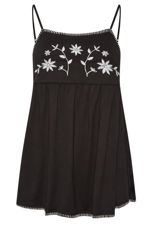 YOURS Curve Plus Size Black Embroidered Flower Swing Vest Top | Yours Clothing  6