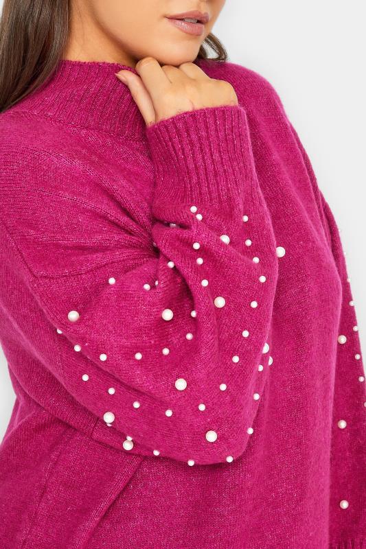YOURS LUXURY Plus Size Pink Pearl Embellished Batwing Jumper | Yours Clothing 5