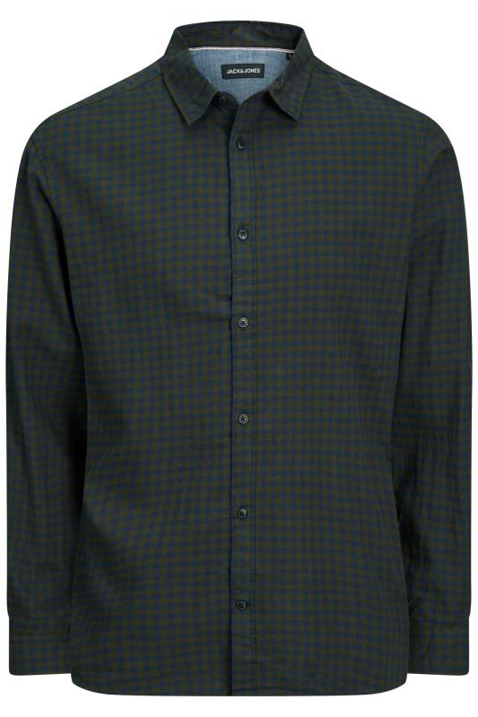 JACK & JONES Big & Tall Forest Green Long Sleeve Gingham Shirt | BadRhino 2