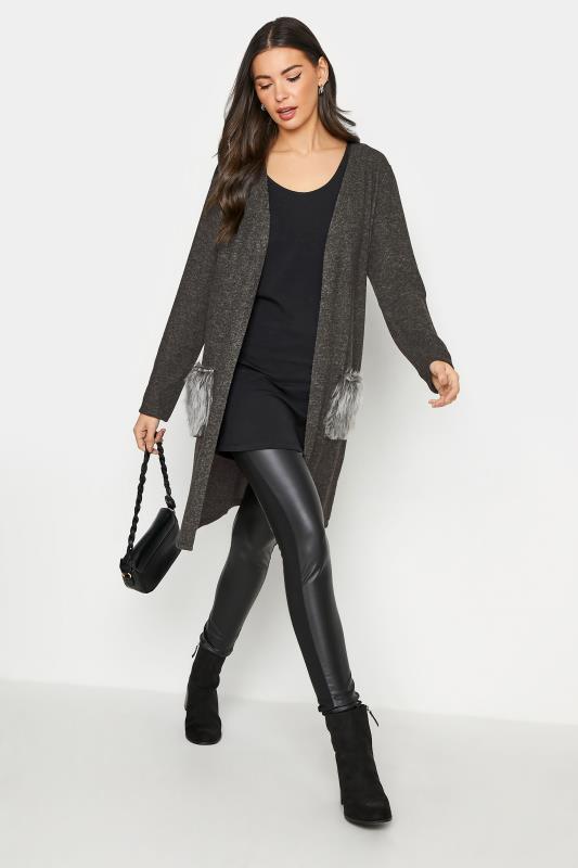 Tall Women's LTS Grey Brushed Faux Fur Pocket Cardigan | Long Tall Sally 2