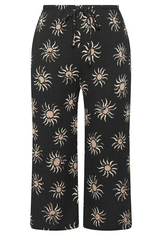 YOURS Plus Size Black Sun Print Cropped Wide Leg Trousers | Yours Clothing 5