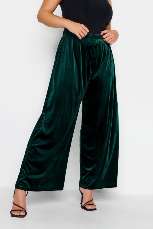 Plus Size Green Wide Leg Velvet Trousers | Yours Clothing 1