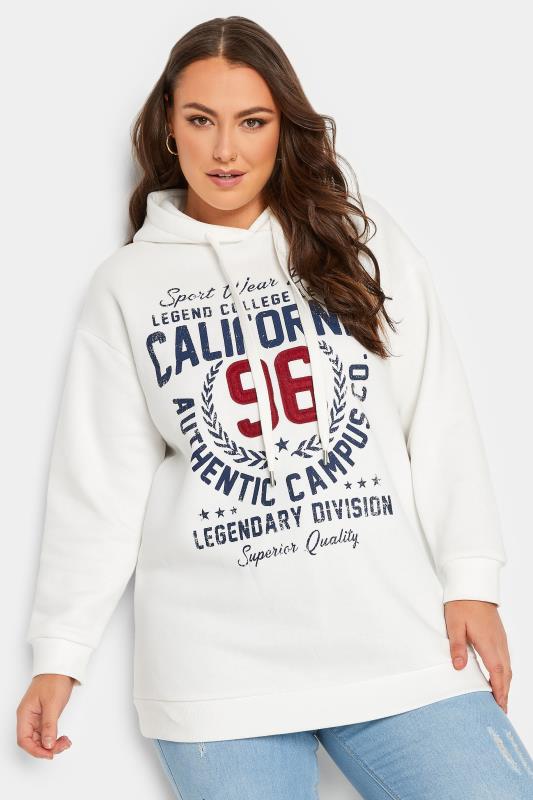 YOURS Plus Size White 'California' Slogan Hoodie | Yours Clothing 1
