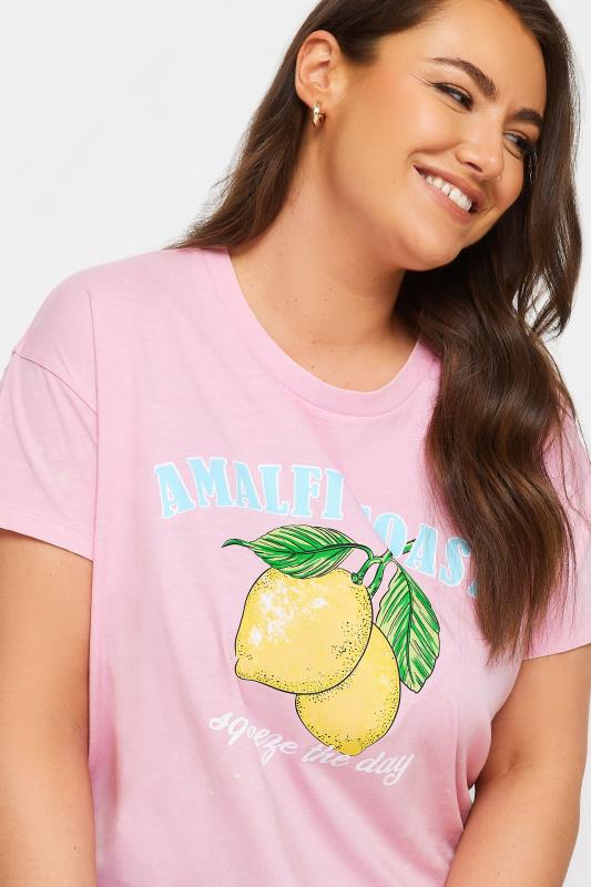 YOURS Plus Size Pink 'Amalfi Coast' Slogan T-Shirt | Yours Clothing 4
