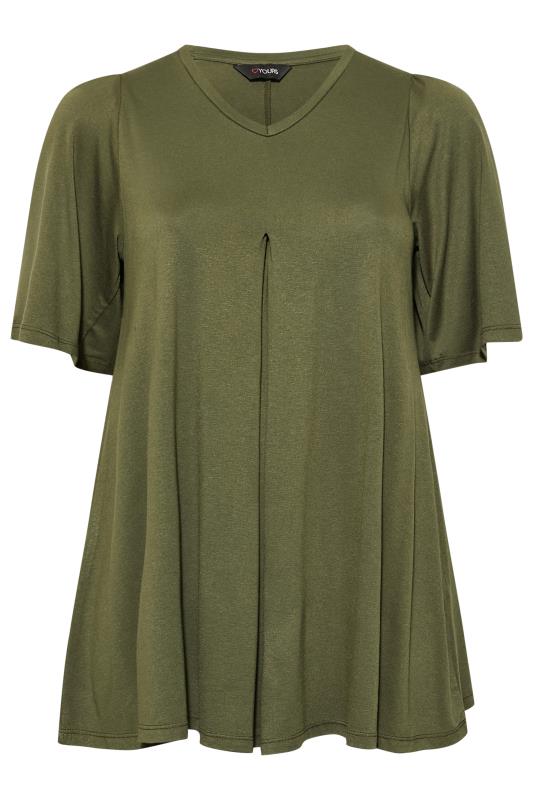 Plus Size Khaki Green Pleat Angel Sleeve Swing Top | Yours Clothing 6