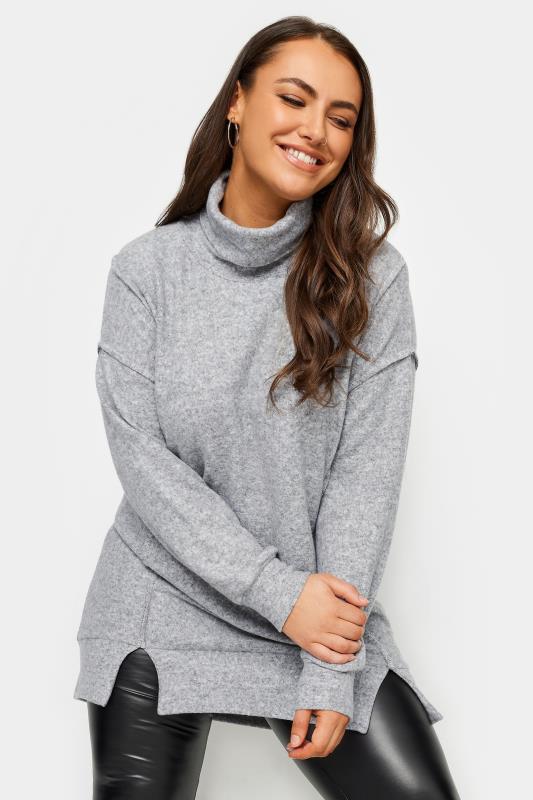 YOURS Plus Size Grey Soft Touch Turtleneck Sweatshirt | Yours Clothing 1