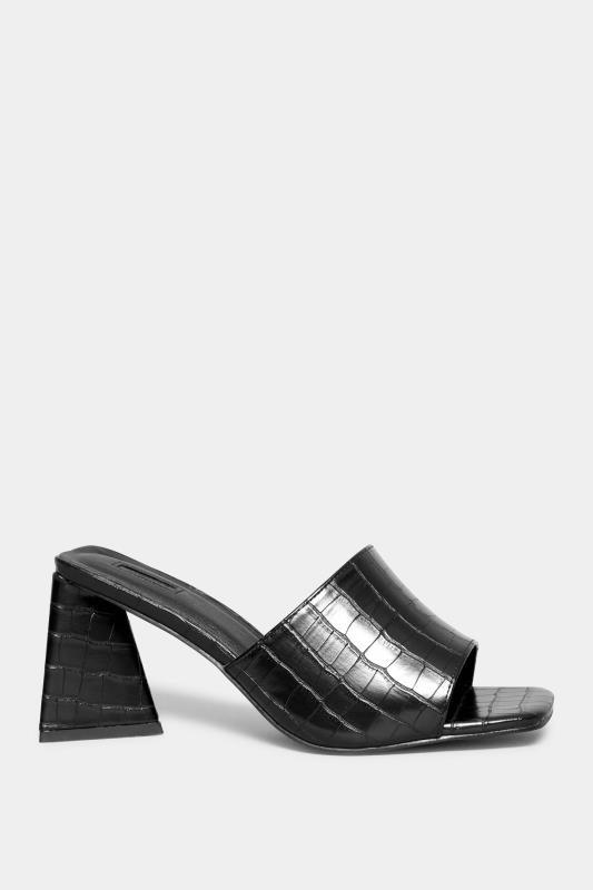 LIMITED COLLECTION Black Triangular Heeled Croc Mules In Wide E Fit & Extra Wide EEE Fit  3