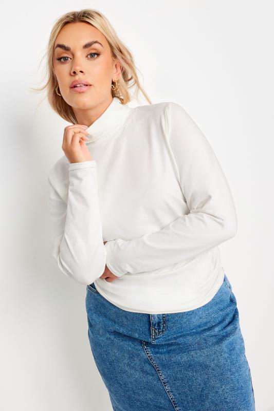 Plus Size  YOURS Curve White Long Sleeve Turtle Neck Top