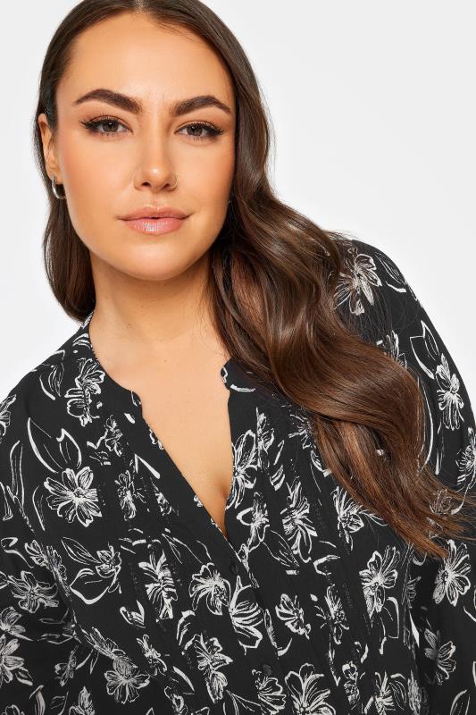 YOURS Plus Size Black Pintuck Floral Print Shirt | Yours Clothing 4