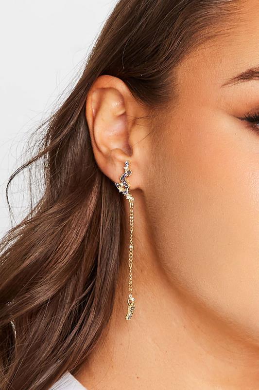 Gold Diamante Star Cluster Drop Earrings | Yours Clothing 1