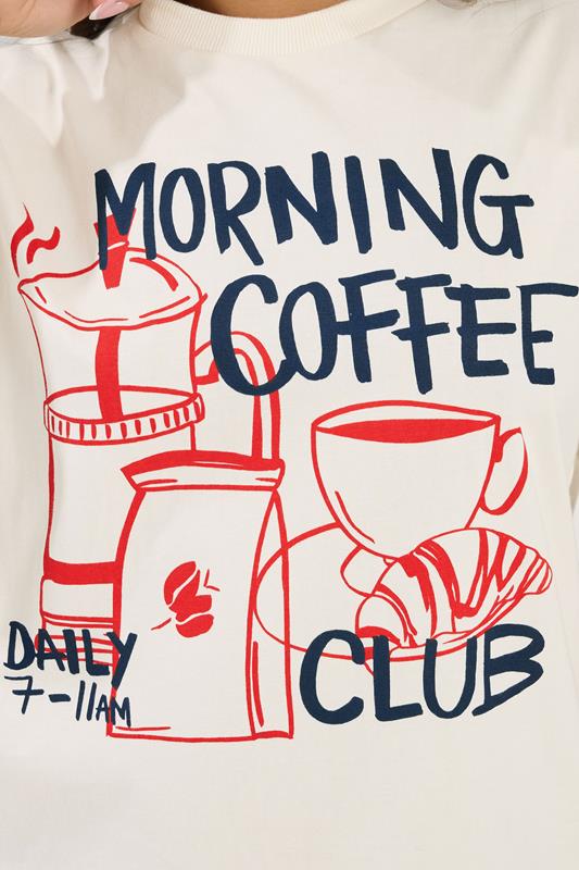 PixieGirl Petite Women's Cream 'Morning Coffee Club' Cotton Oversized T-Shirt | PixieGirl 5