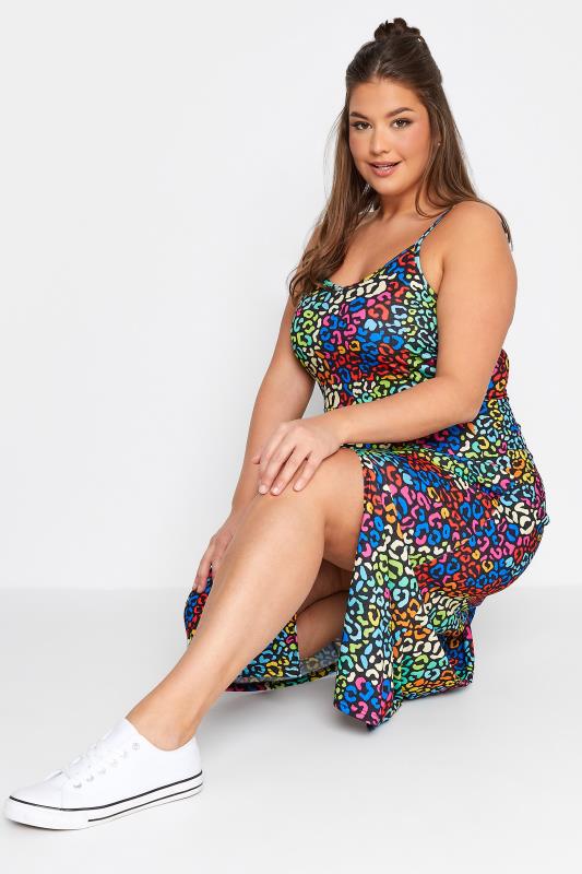 LIMITED COLLECTION Plus Size Black Rainbow Leopard Print Side Split Midaxi Dress | Yours Clothing 4