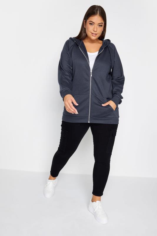 YOURS Plus Size Navy Blue Essential Zip Through Hoodie | Yours Clothing 2