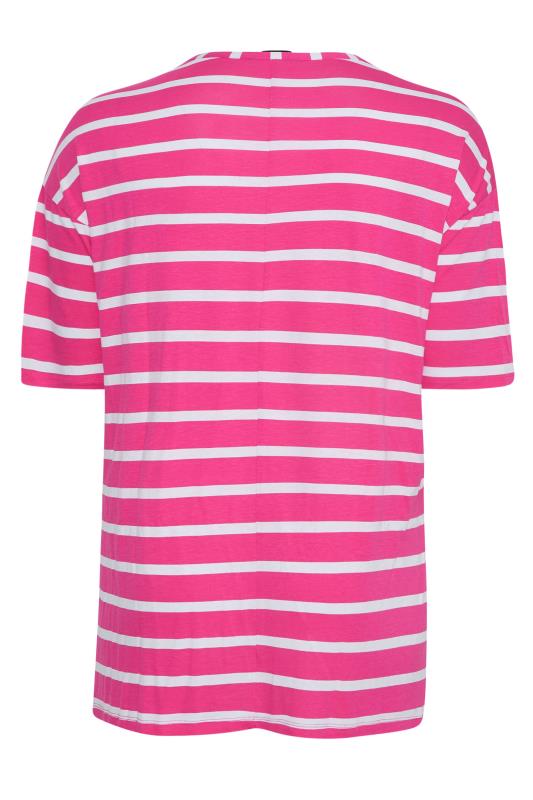 Plus Size Hot Pink & White Stripe Oversized T-Shirt | Yours Clothing 6