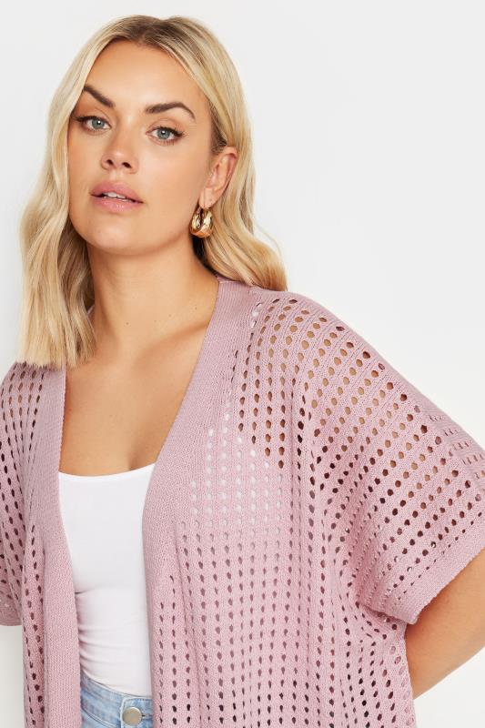 YOURS Plus Size Pink Crochet Cardigan | Yours Clothing 4