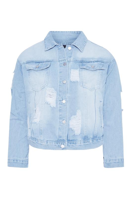 Plus Size Light Blue Distressed Denim Jacket | Yours Clothing 6