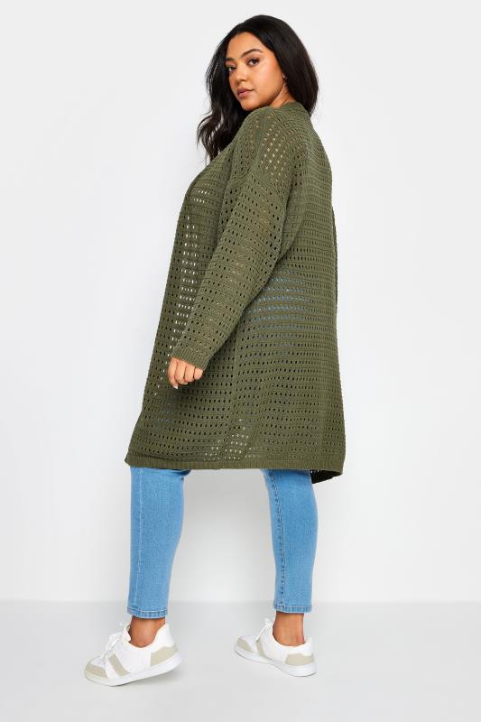 YOURS Plus Size Khaki Green Crochet Cardigan | Yours Clothing 4