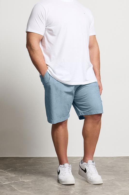 BadRhino Big & Tall Chambray Blue Elasticated Waist Cotton Shorts | BadRhino 1