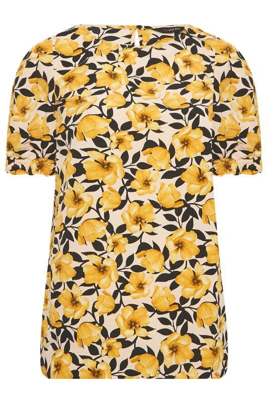 YOURS Curve Plus Size Yellow Floral Short Sleeve Blouse | Yours Clothing  6