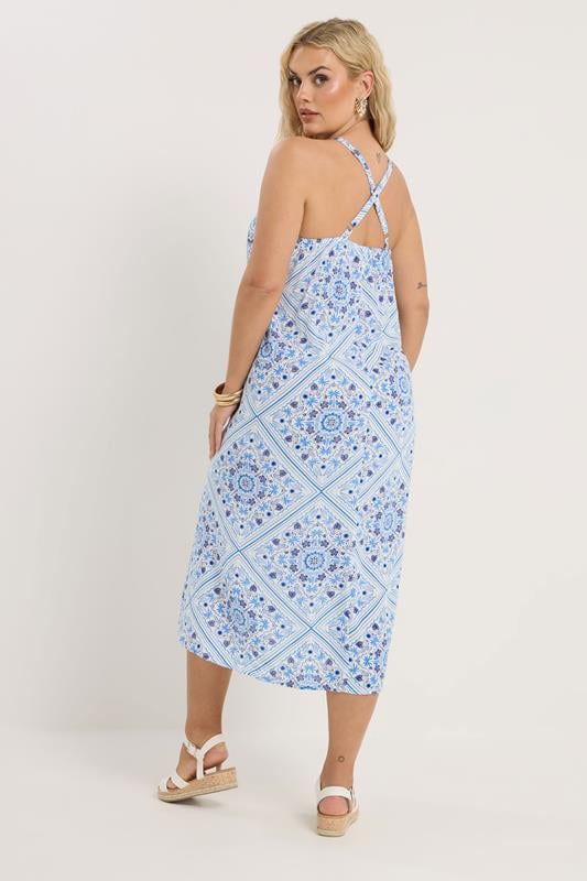 YOURS Plus Size Blue Tile Print Throw On Maxi Dress | Yours Clothing 4