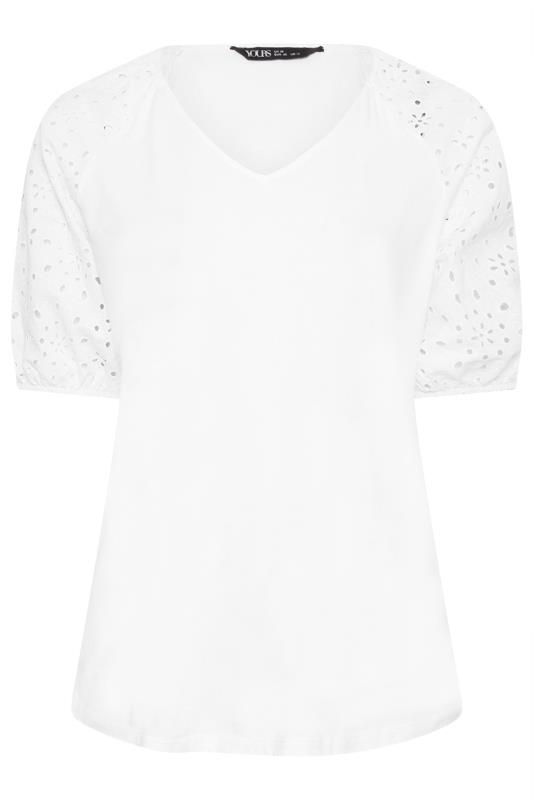 YOURS Plus Size White Broderie Anglaise Sleeve T-Shirt | Yours Clothing 5