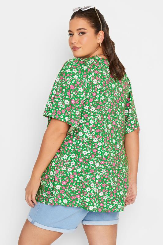 YOURS Curve Plus Size Green Floral Ditsy Top | Yours Clothing
