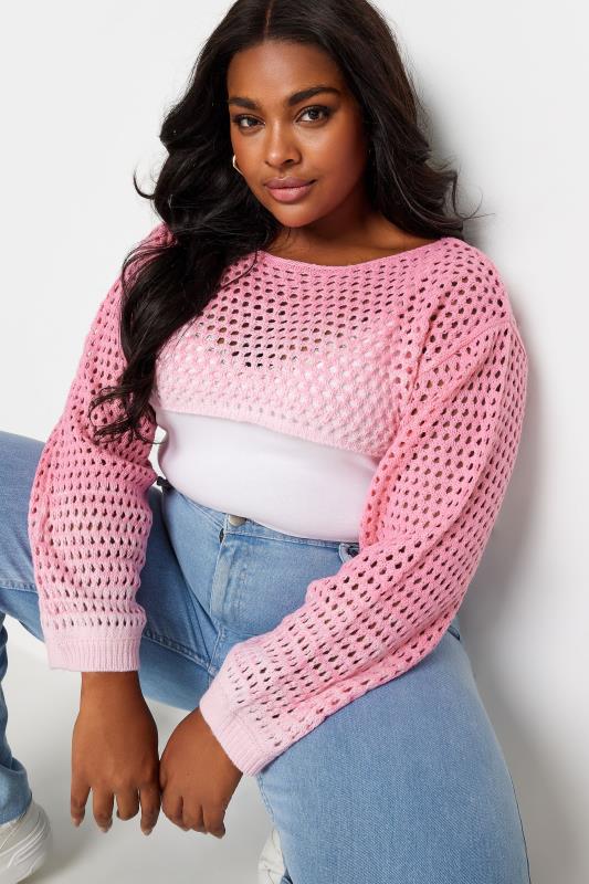 YOURS Plus Size Pink Ombre Crochet Arm Warmer | Yours Clothing 4