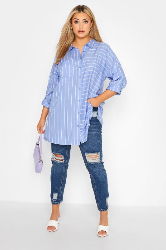 Plus Size Blue Stripe Oversized Shirt | Yours Clothing  2