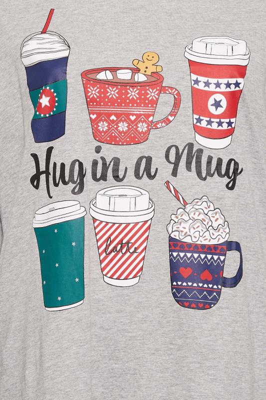 Plus Size Grey 'Hug In A Mug' Christmas Print Pyjama Set | Yours Clothing 5