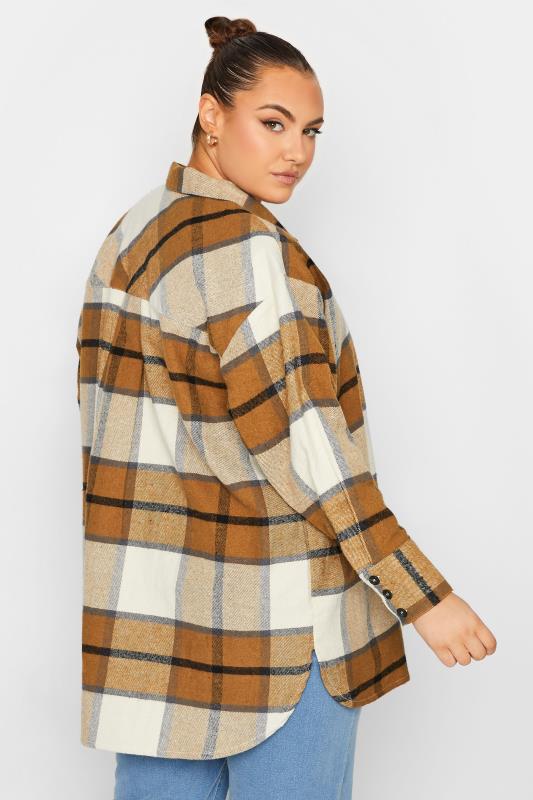 LIMITED COLLECTION Plus Size Beige Brown Check Print Shacket | Yours Clothing 3