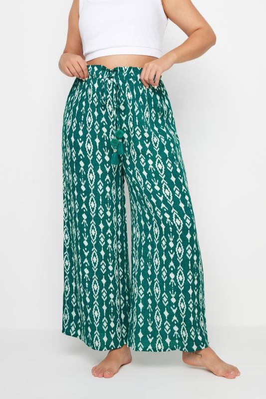 Plus Size  YOURS Curve Green Ikat Print Beach Trousers