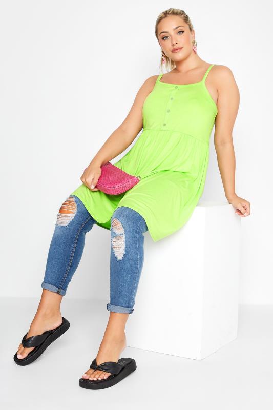 LIMITED COLLECTION Curve Lime Green Button Detail Cami Top 2