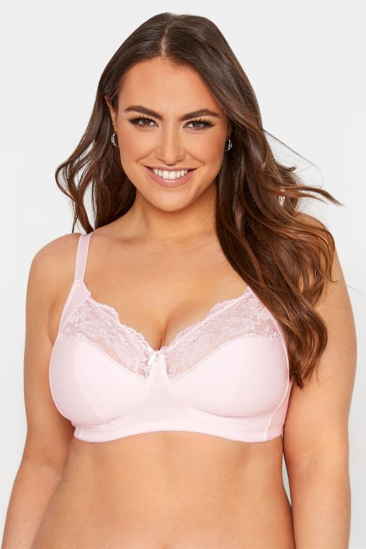 Pink Non-Wired Lace Trim Bra Sizes 38C-50H 1