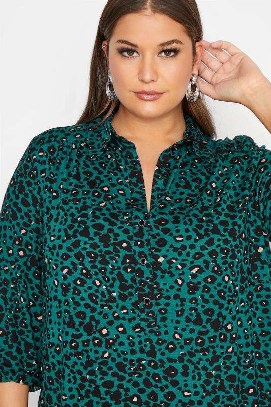 Plus Size YOURS LONDON Emerald Green Animal Print Button Placket Shirt | Yours Clothing 4