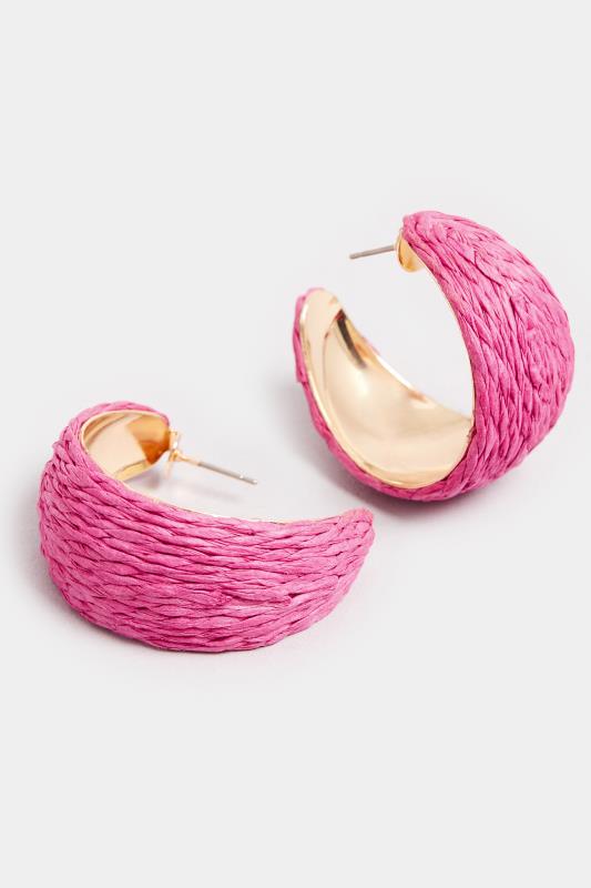 Bright Pink Raffia Hoop Earrings | Yours Clothing 3